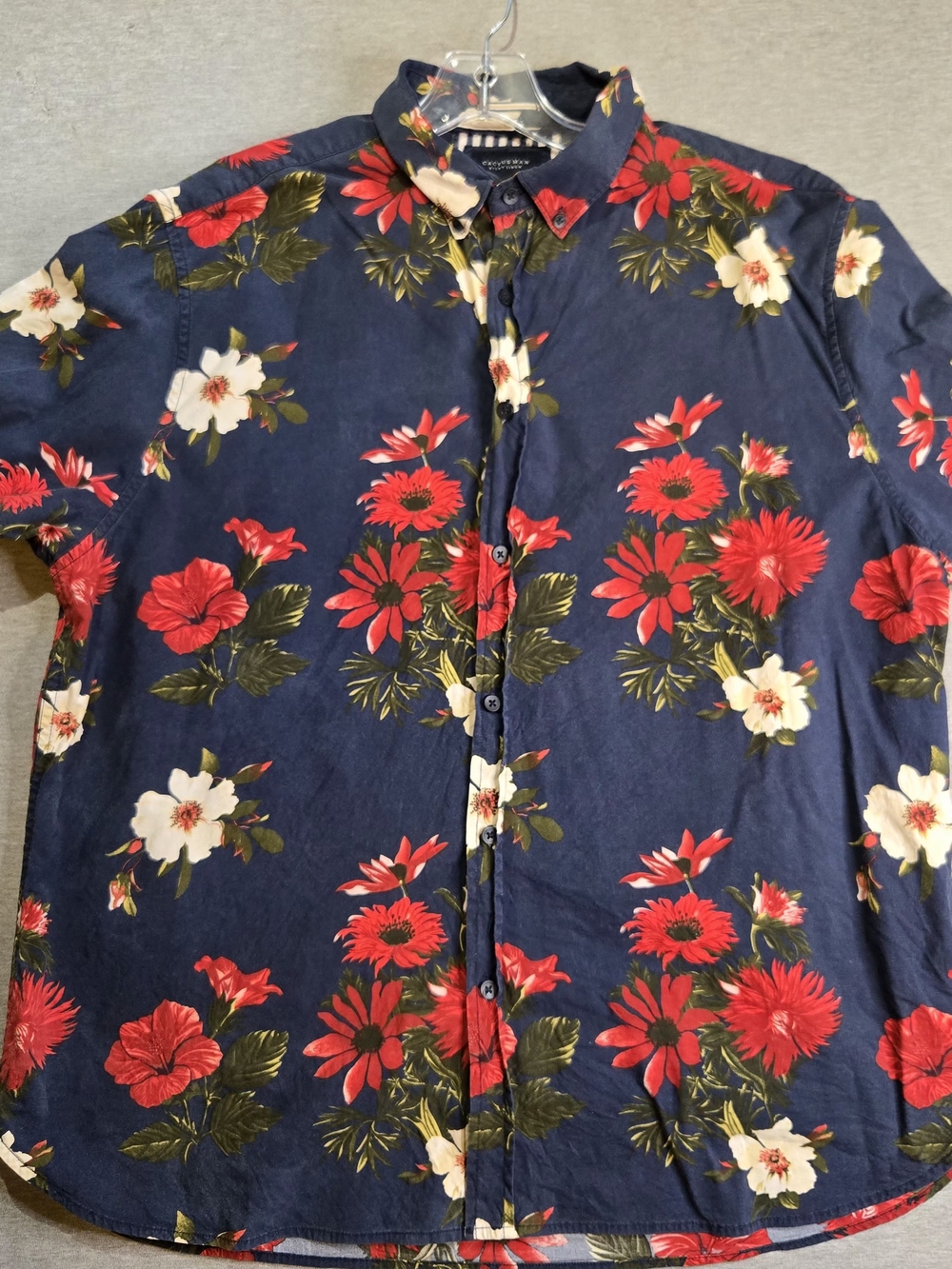 Cactus Navy Floral Button-Down Shirt with Red & White Blooms